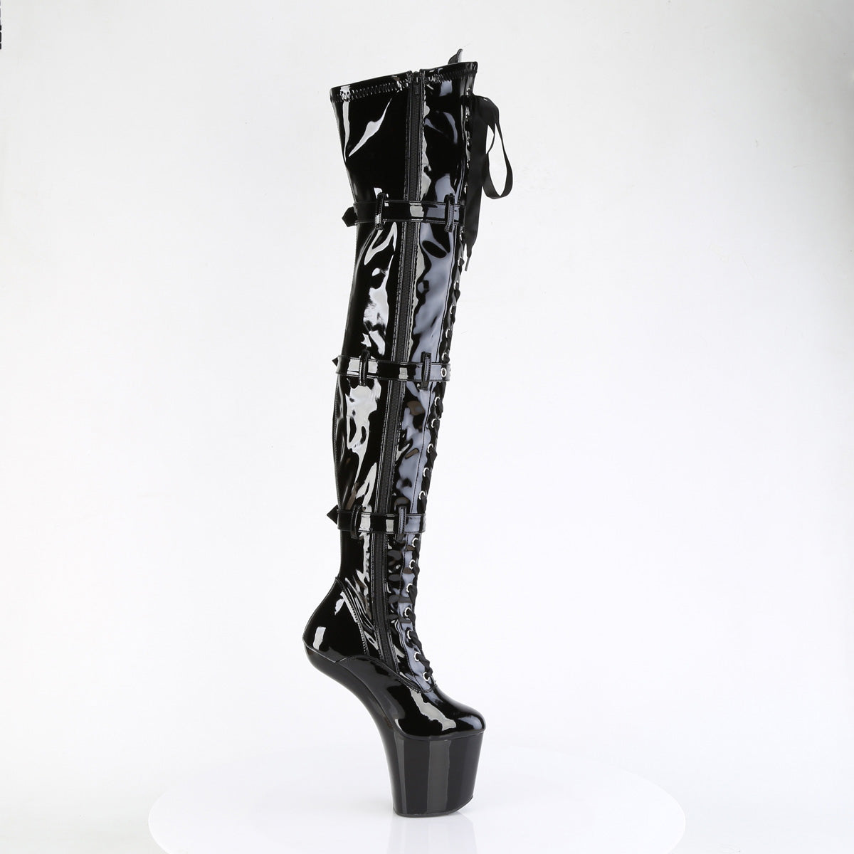 8 Inch Heelless CRAZE-3028 Black Stretch Patent