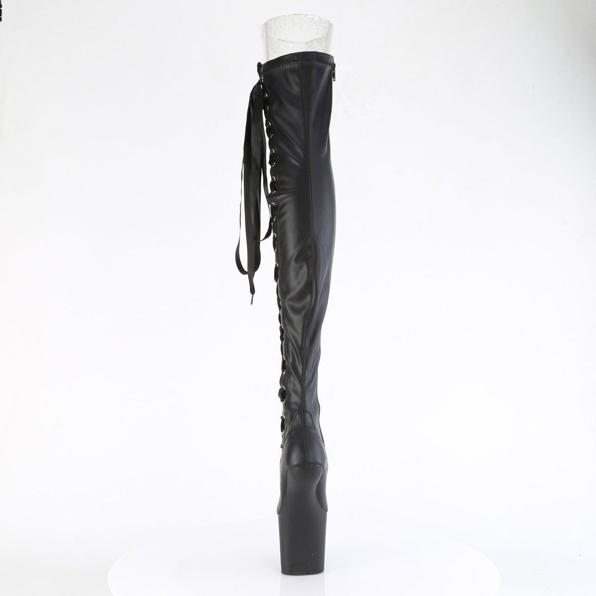 8 Inch Heelless CRAZE-3050 Black Stretch Pu