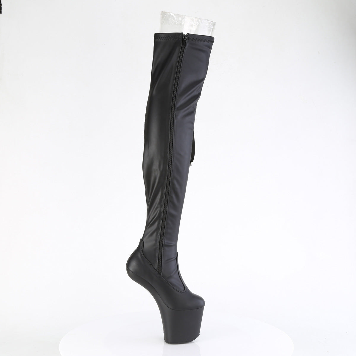 8 Inch Heelless CRAZE-3050 Black Stretch Pu