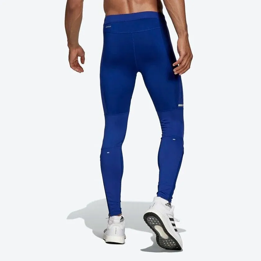 adidas Saturday Warm Mens Running Tights Compression Pants Fitness Leggings Blue