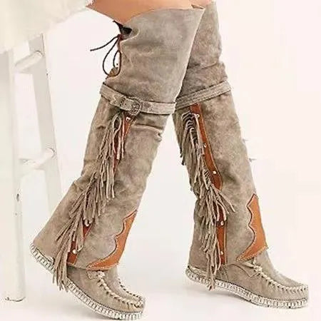 Ashore Shop Knee-length Women High Boot Tassels Faux Suede Boots