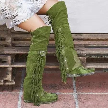 Ashore Shop Knee-length Women High Boot Tassels Faux Suede Boots