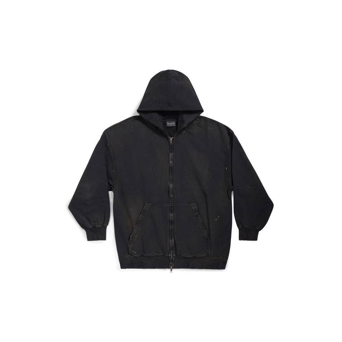 BALENCIAGA  |Balenciaga Paris Zip-up Hoodie Small Fit in Black Faded