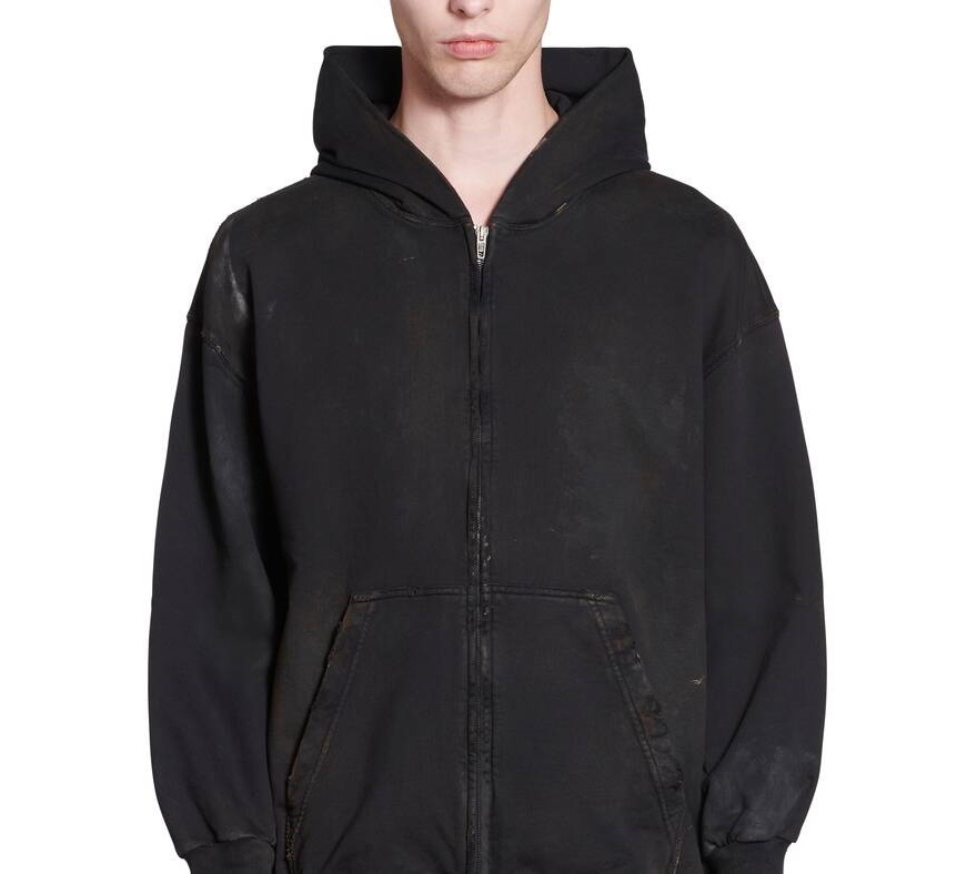 BALENCIAGA  |Balenciaga Paris Zip-up Hoodie Small Fit in Black Faded