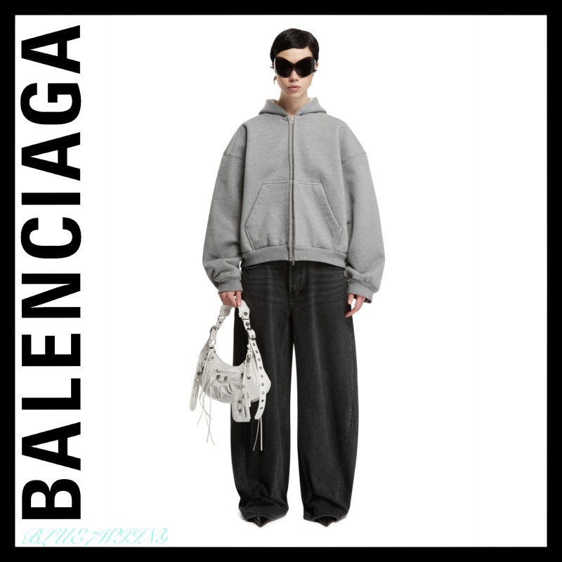 BALENCIAGA  |Unity Sports Icon Boxy Zip-up Hoodie Large Fit in Grey/white