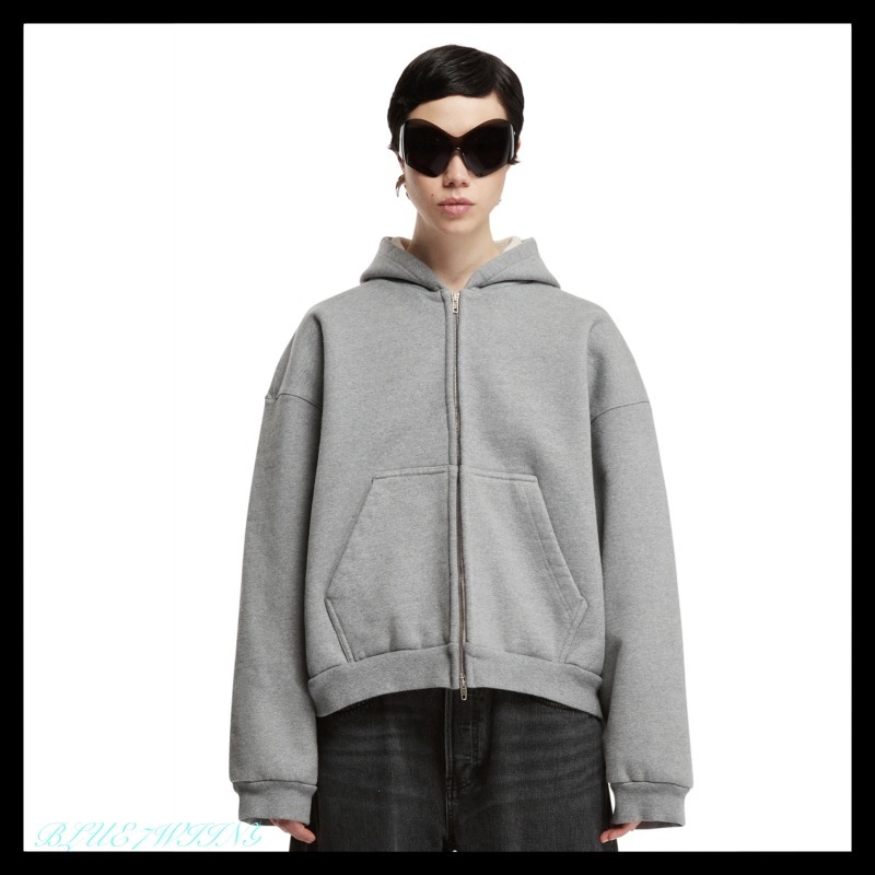 BALENCIAGA  |Unity Sports Icon Boxy Zip-up Hoodie Large Fit in Grey/white