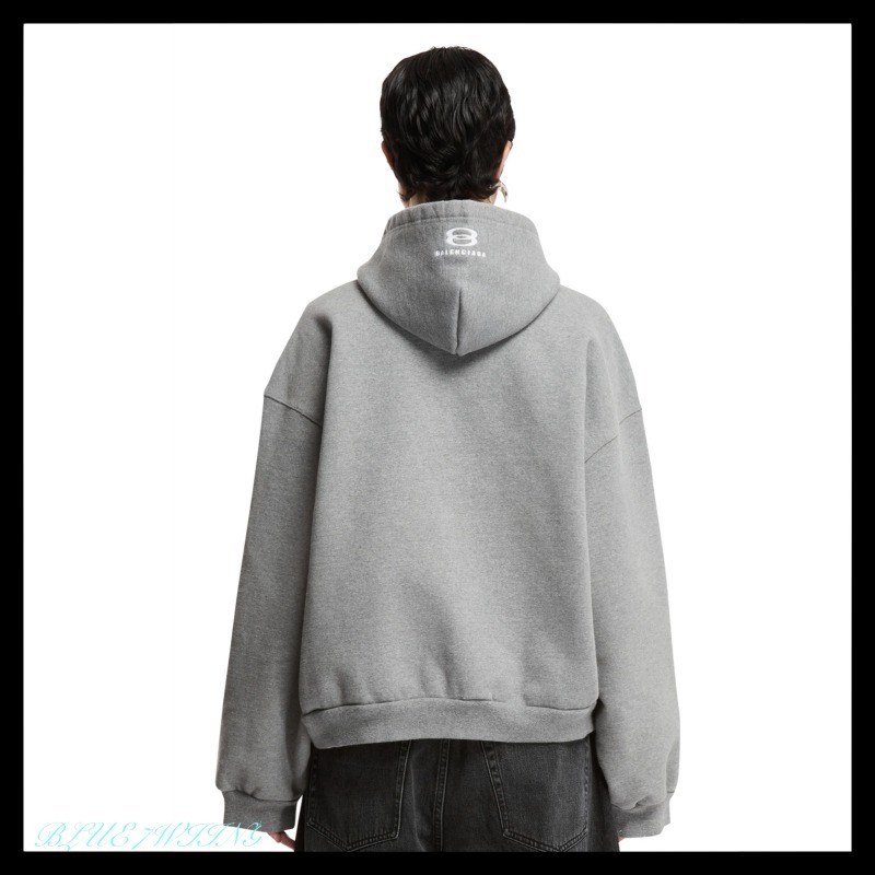 BALENCIAGA  |Unity Sports Icon Boxy Zip-up Hoodie Large Fit in Grey/white