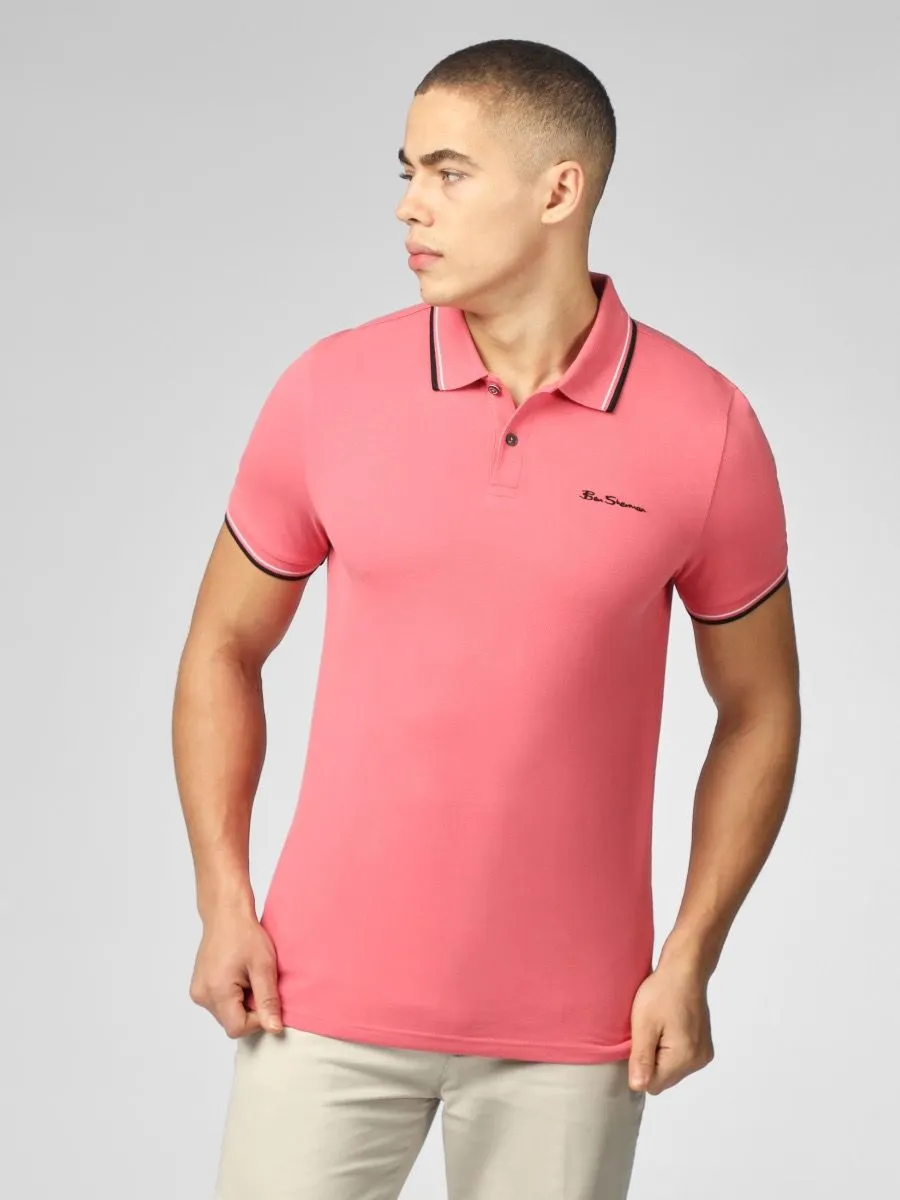 Ben Sherman Casual Short Sleeve Polo Shirt New Dark Pink