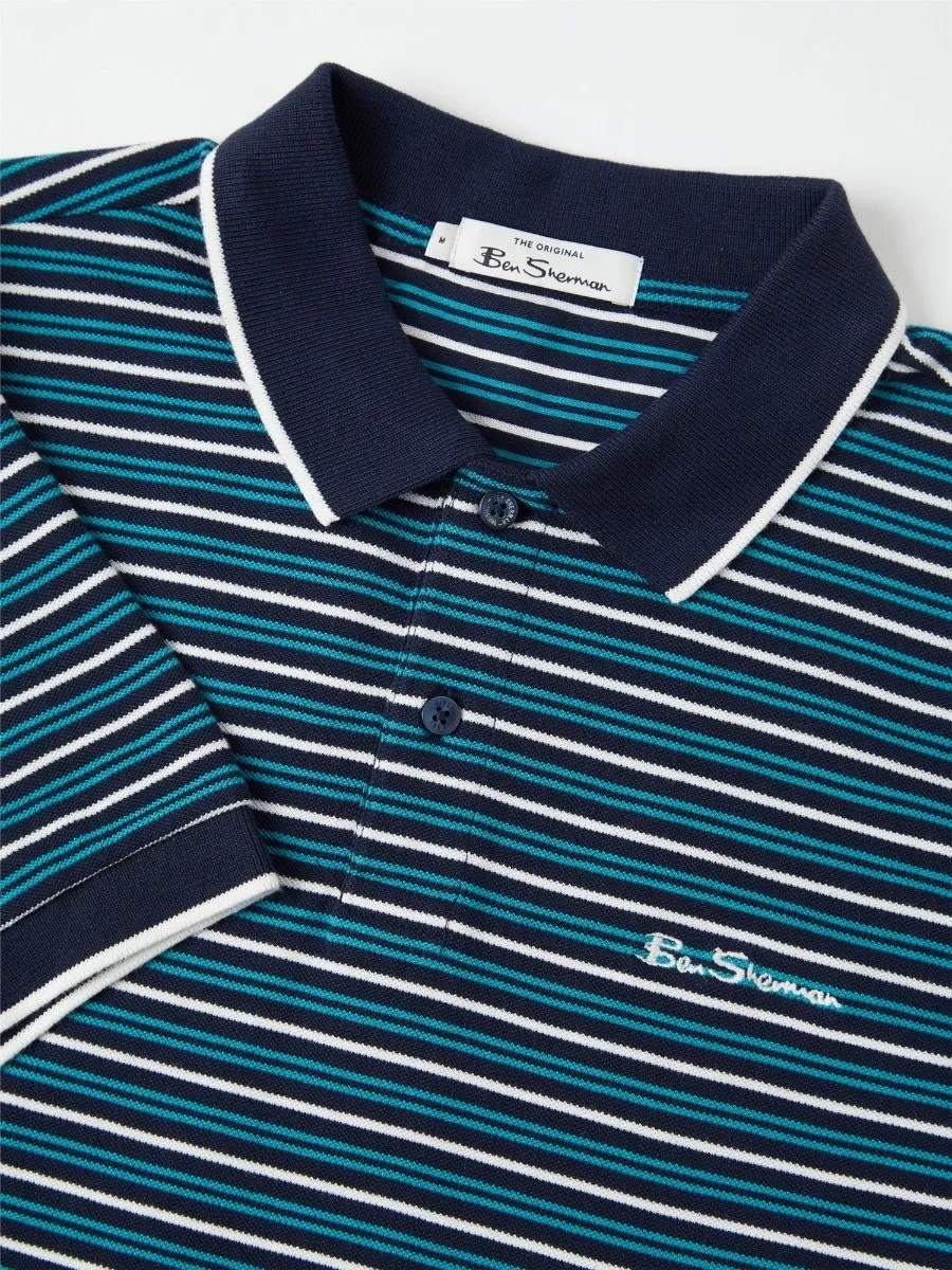 Ben Sherman Stripe Short Sleeve Polo Shirt Dark Navy