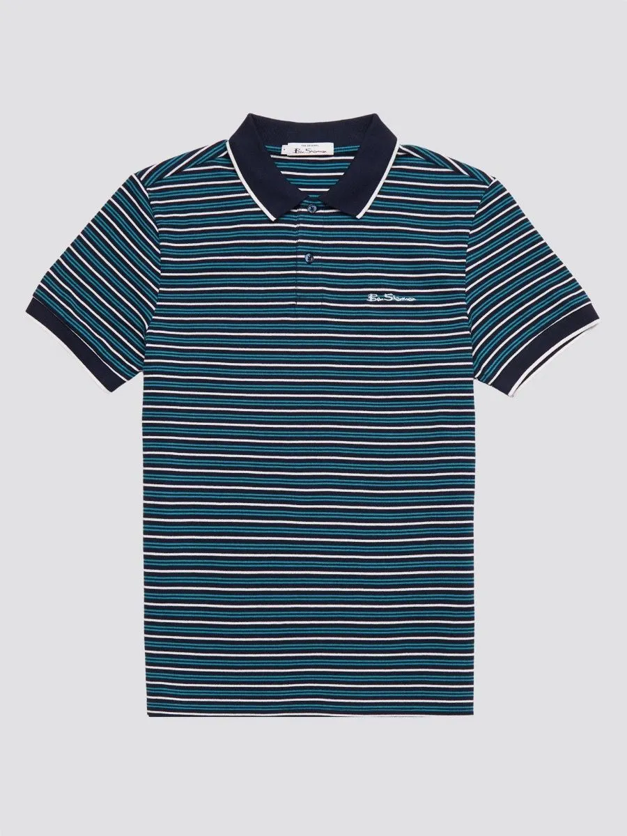 Ben Sherman Stripe Short Sleeve Polo Shirt Dark Navy