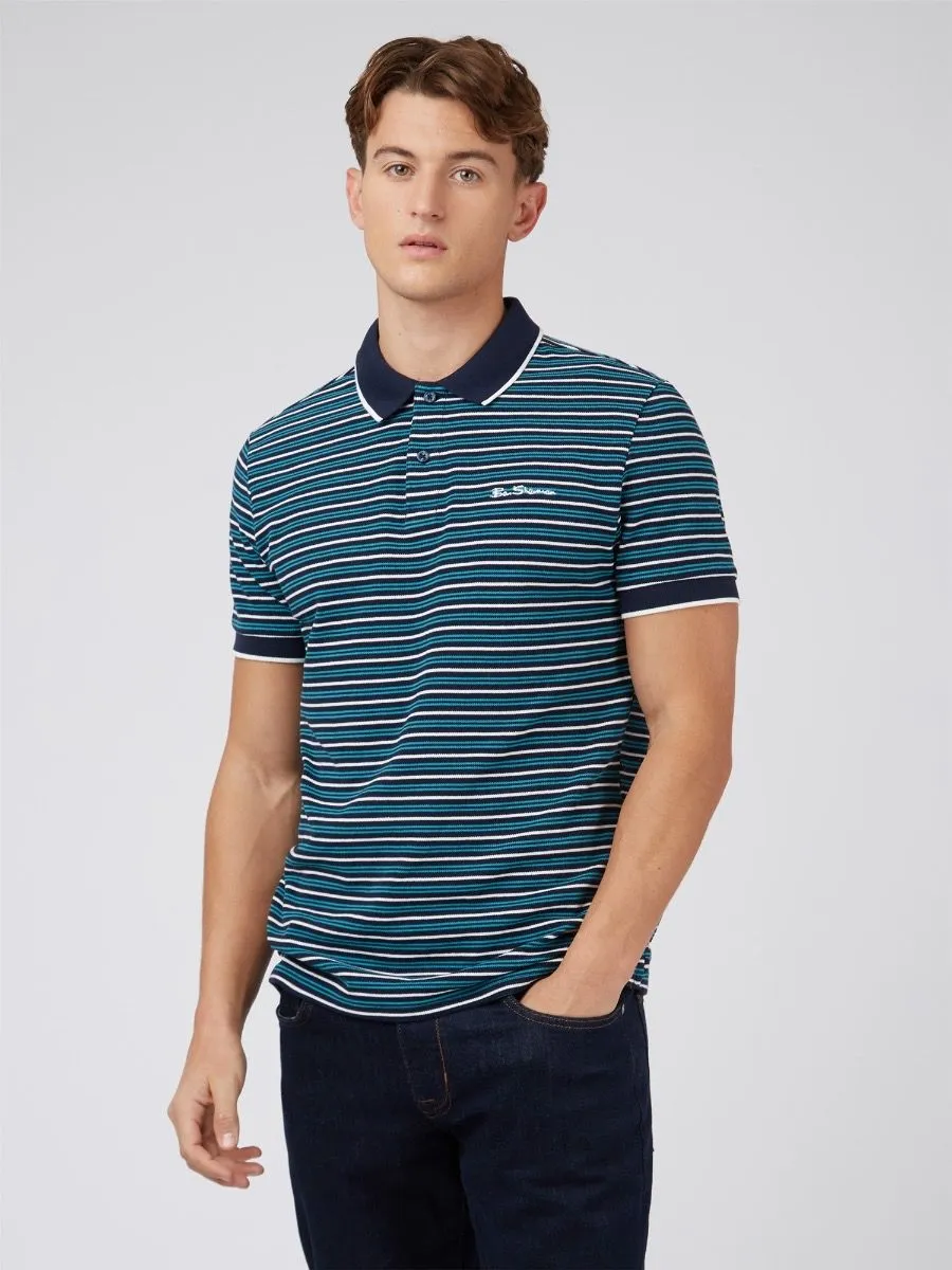 Ben Sherman Stripe Short Sleeve Polo Shirt Dark Navy