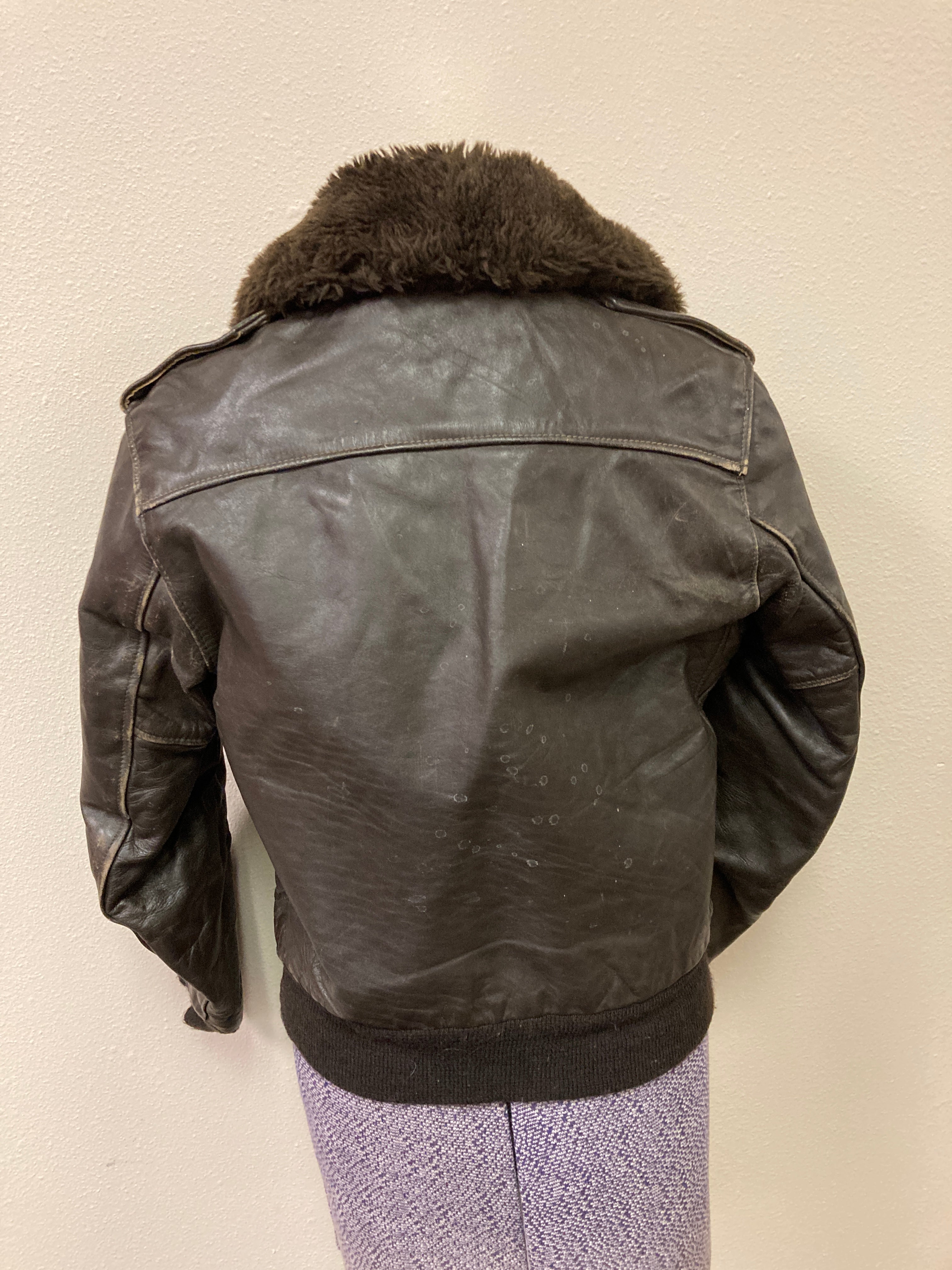 Black Flight Jacket w/fur collar Child size 18 /XS Adult