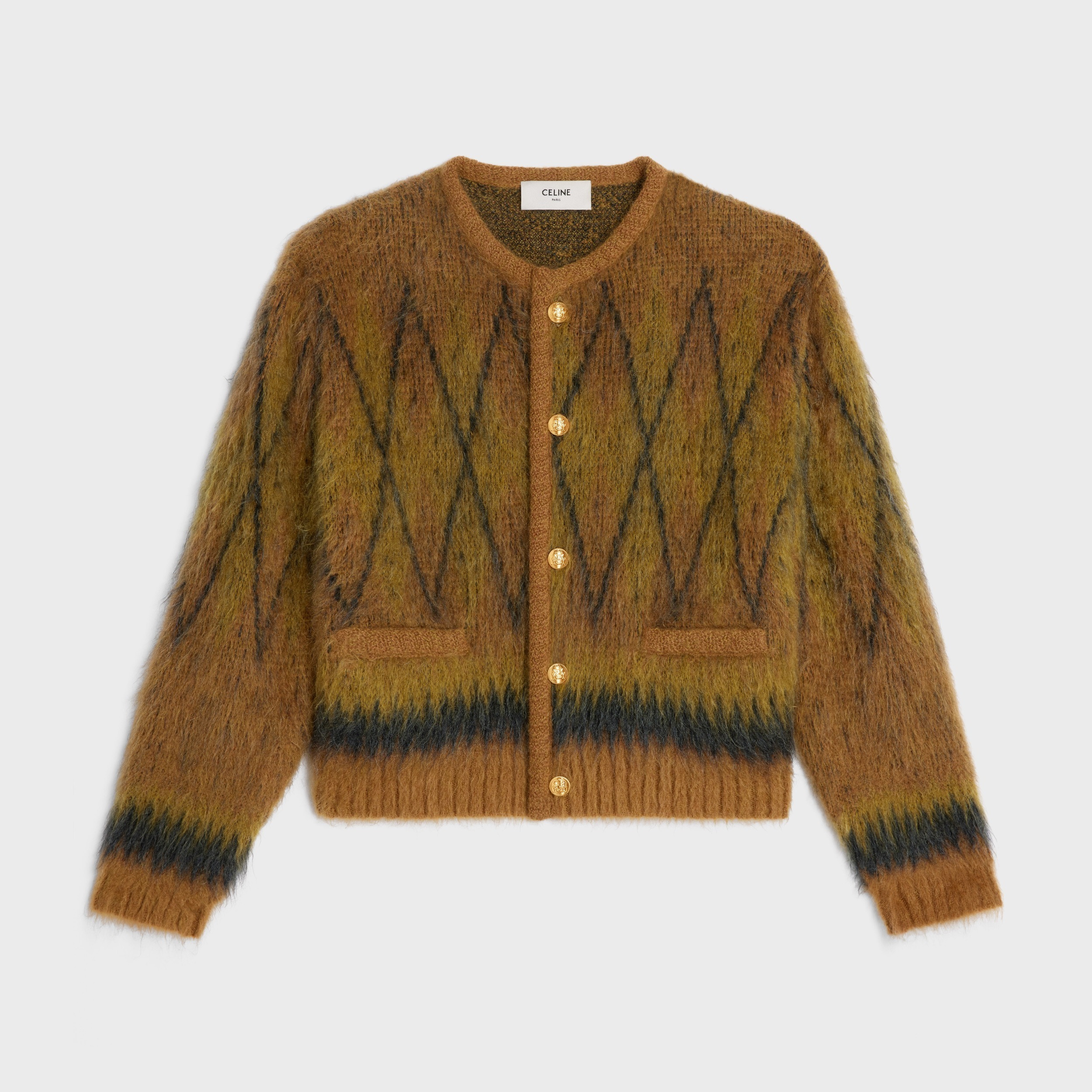 CELINE  |CARDIGAN JACKET IN BRUSHED ARGYLE MOHAIR