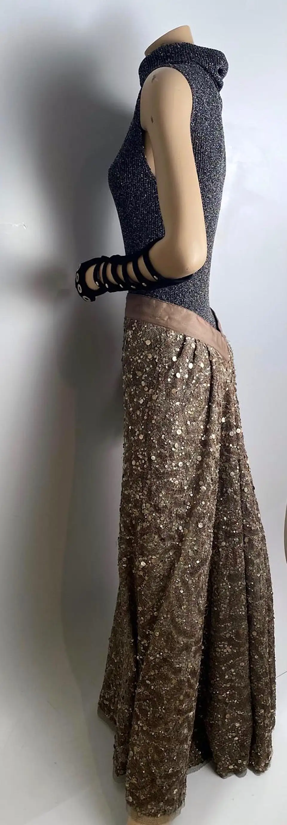 Chanel 03A 2003 Fall Long Maxi Gold Sequin Skirt FR 42