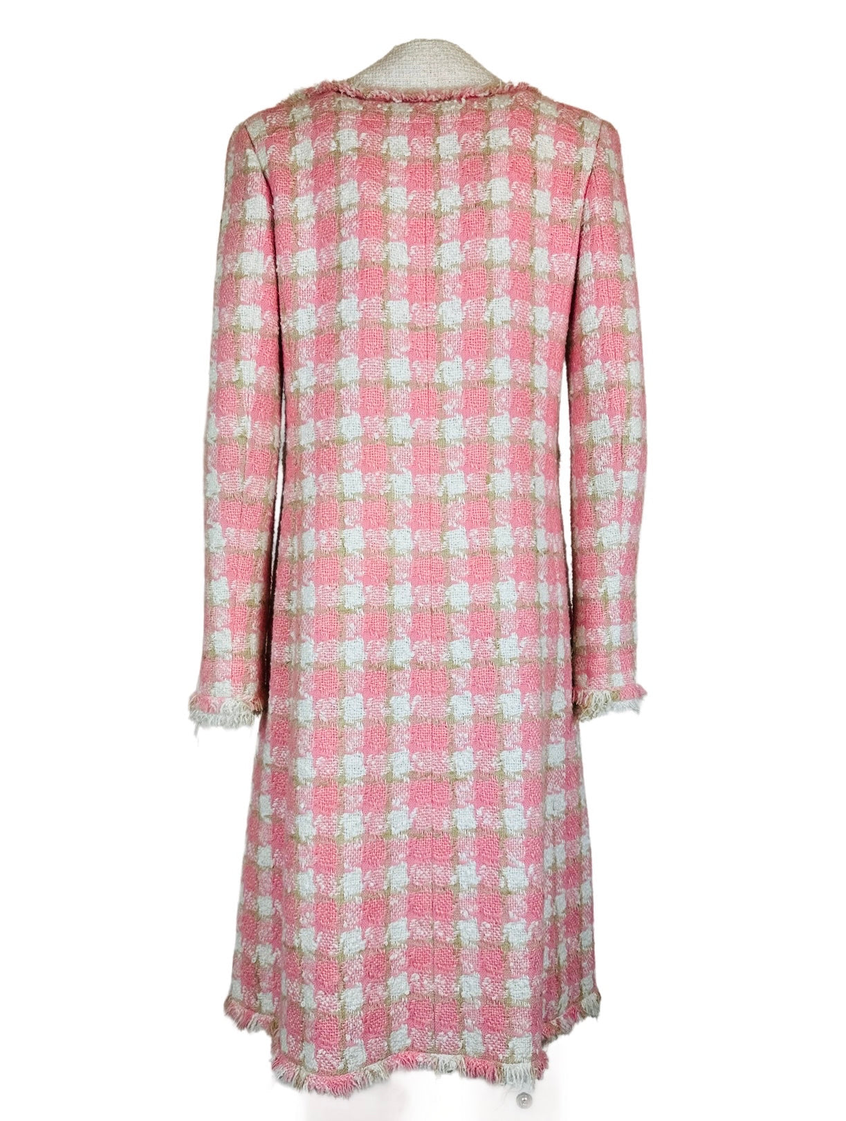 CHANEL - Long Coat tweed pink/white size 36 FR