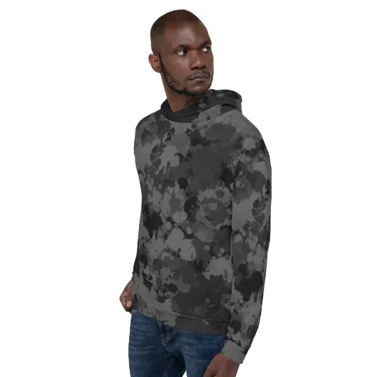 Charcoal Grey Paint Splatter Camo Pullover Hoodie