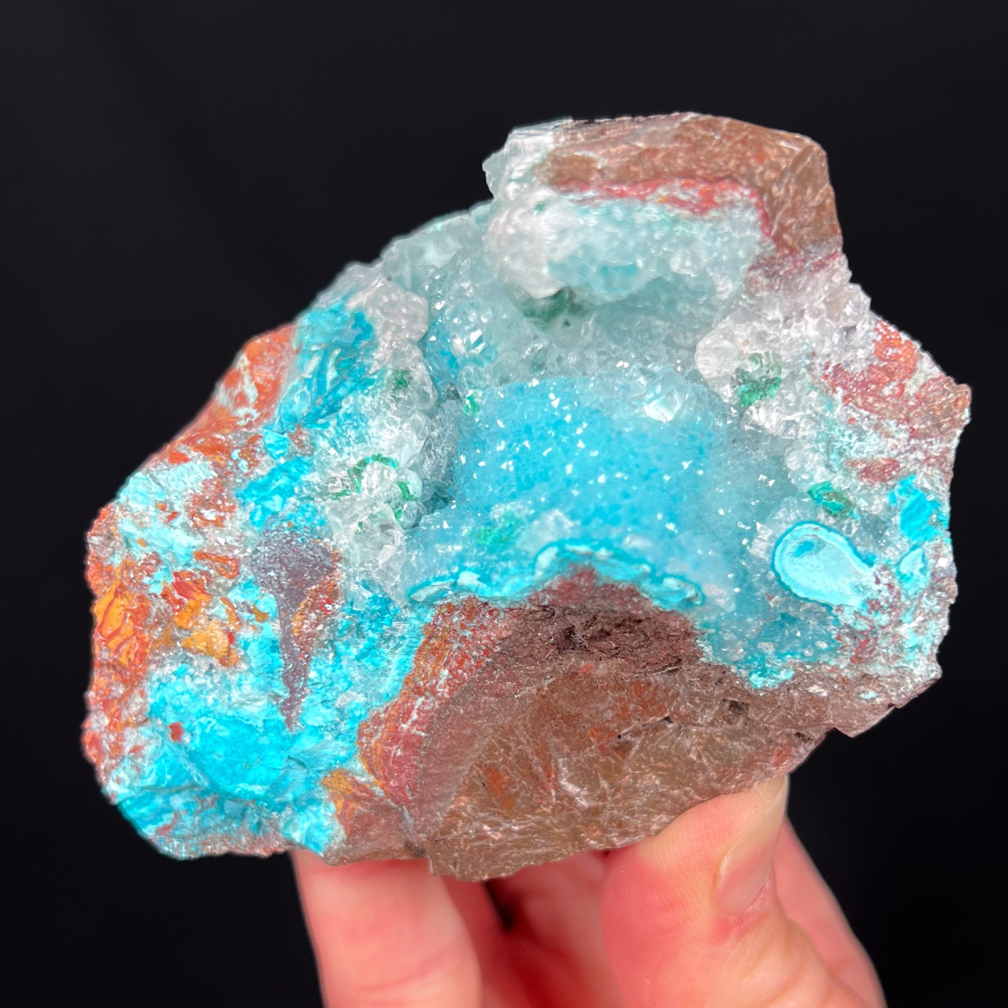 Chrysocolla with Quartz, Calcite and Atacamite