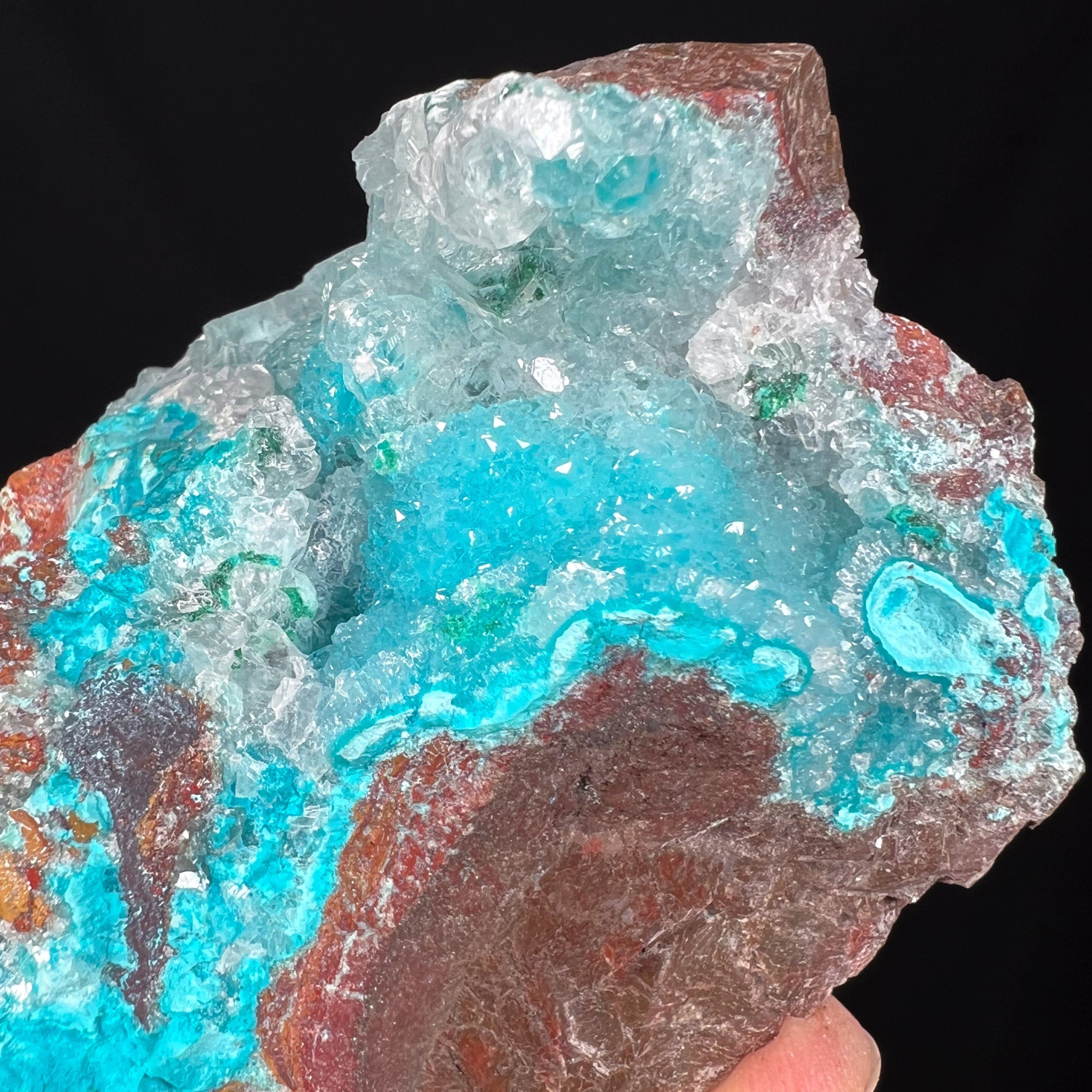 Chrysocolla with Quartz, Calcite and Atacamite