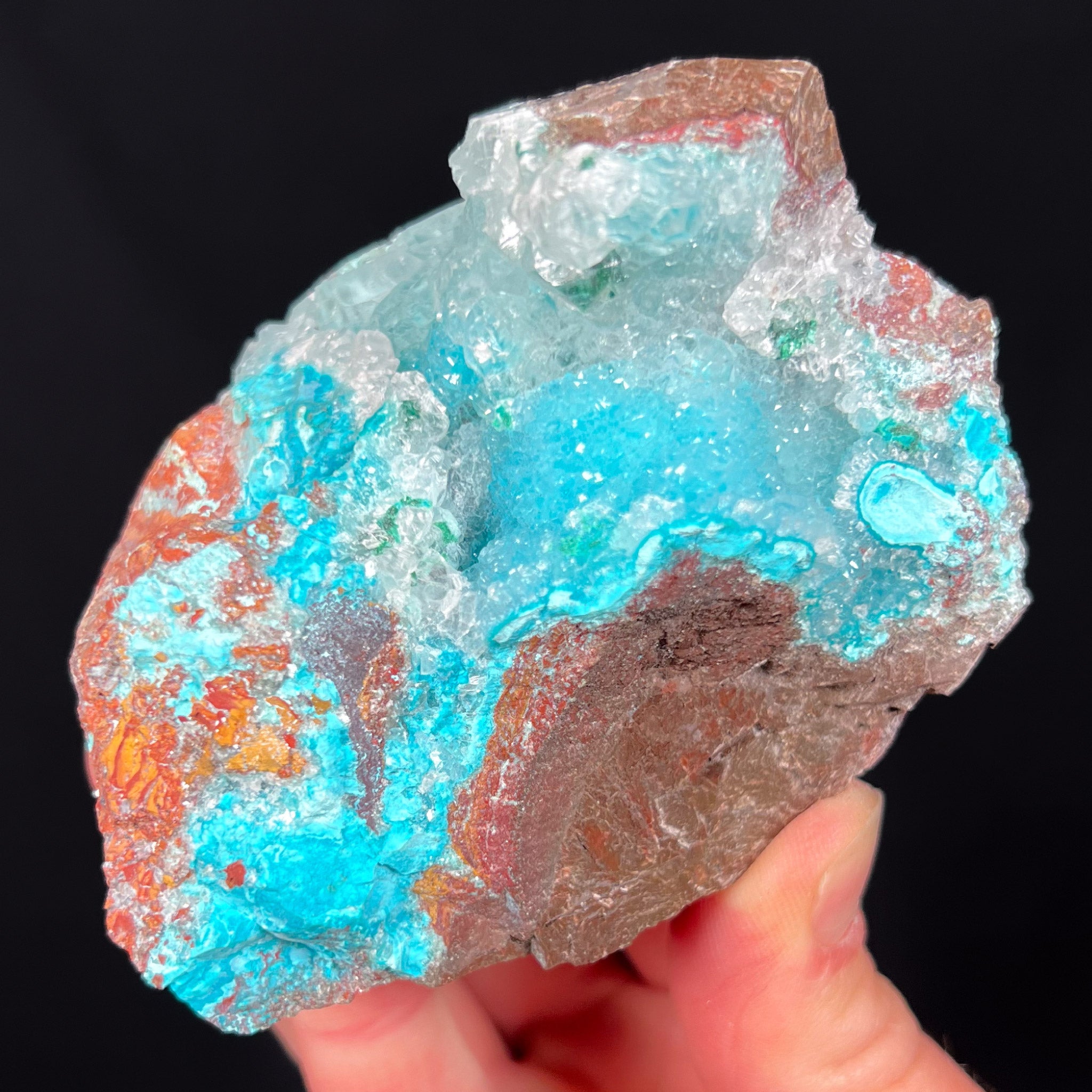 Chrysocolla with Quartz, Calcite and Atacamite