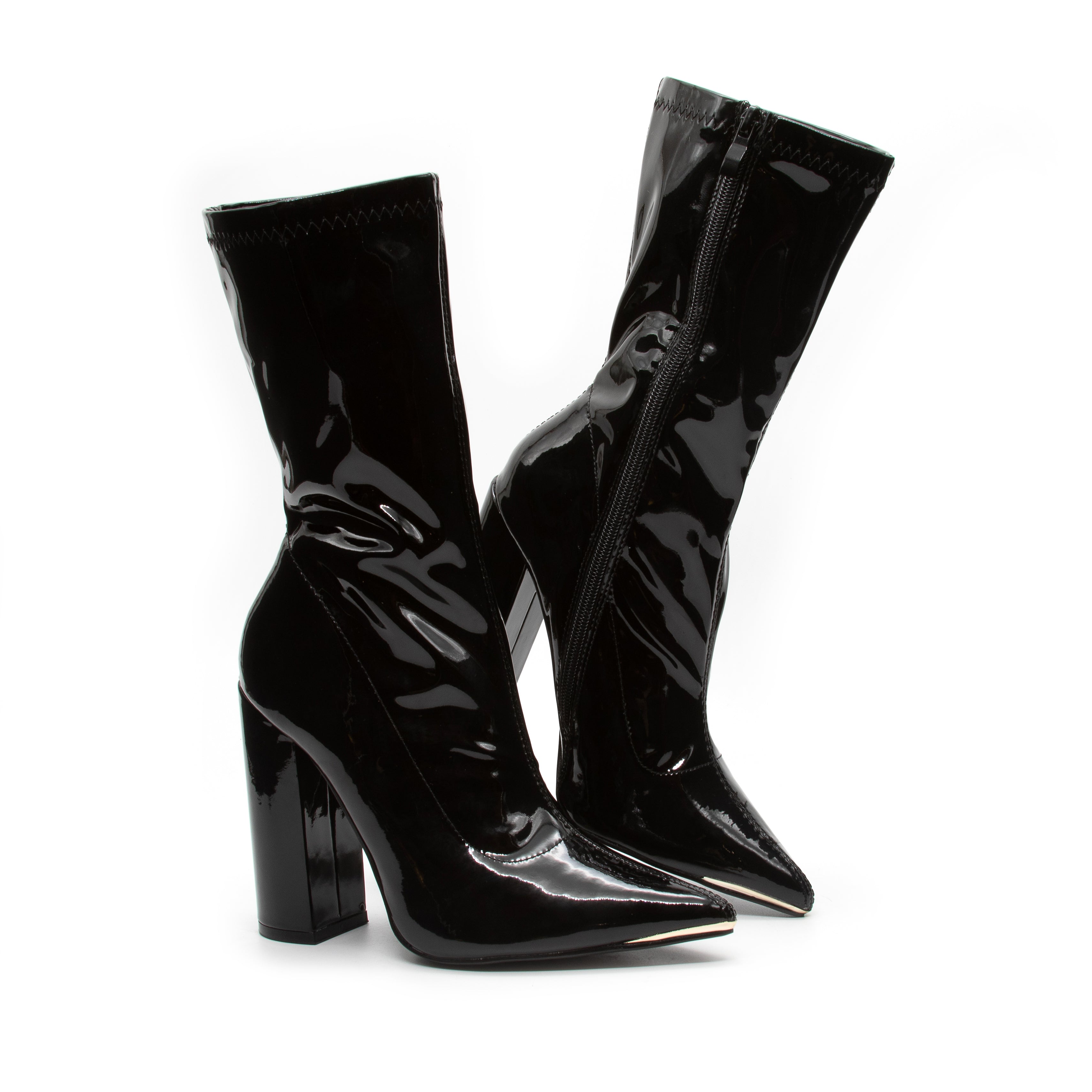 Chunky Patent Side Zipper Boots