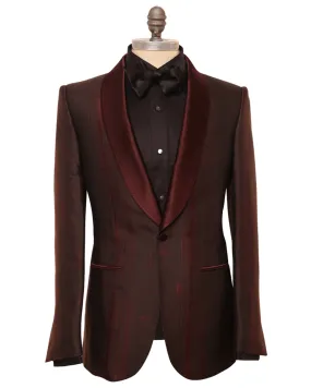 Dark Burgundy and Brown Plaid Silk and Wool Dinner Jacket