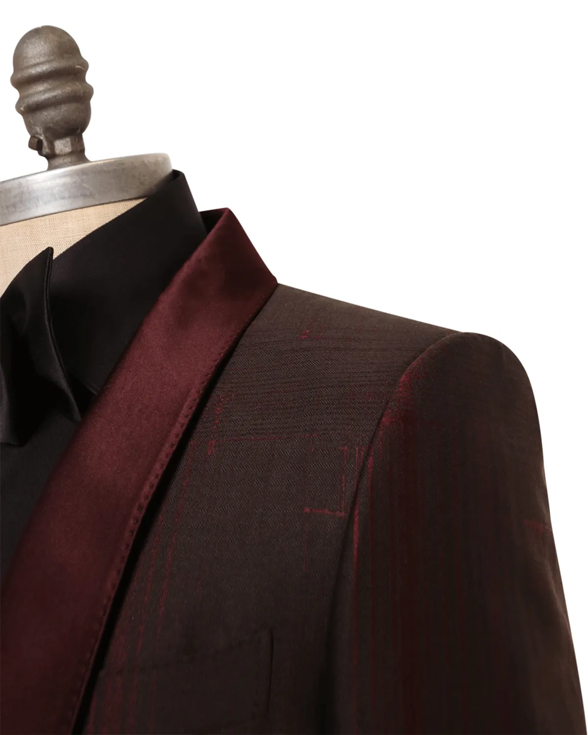 Dark Burgundy and Brown Plaid Silk and Wool Dinner Jacket