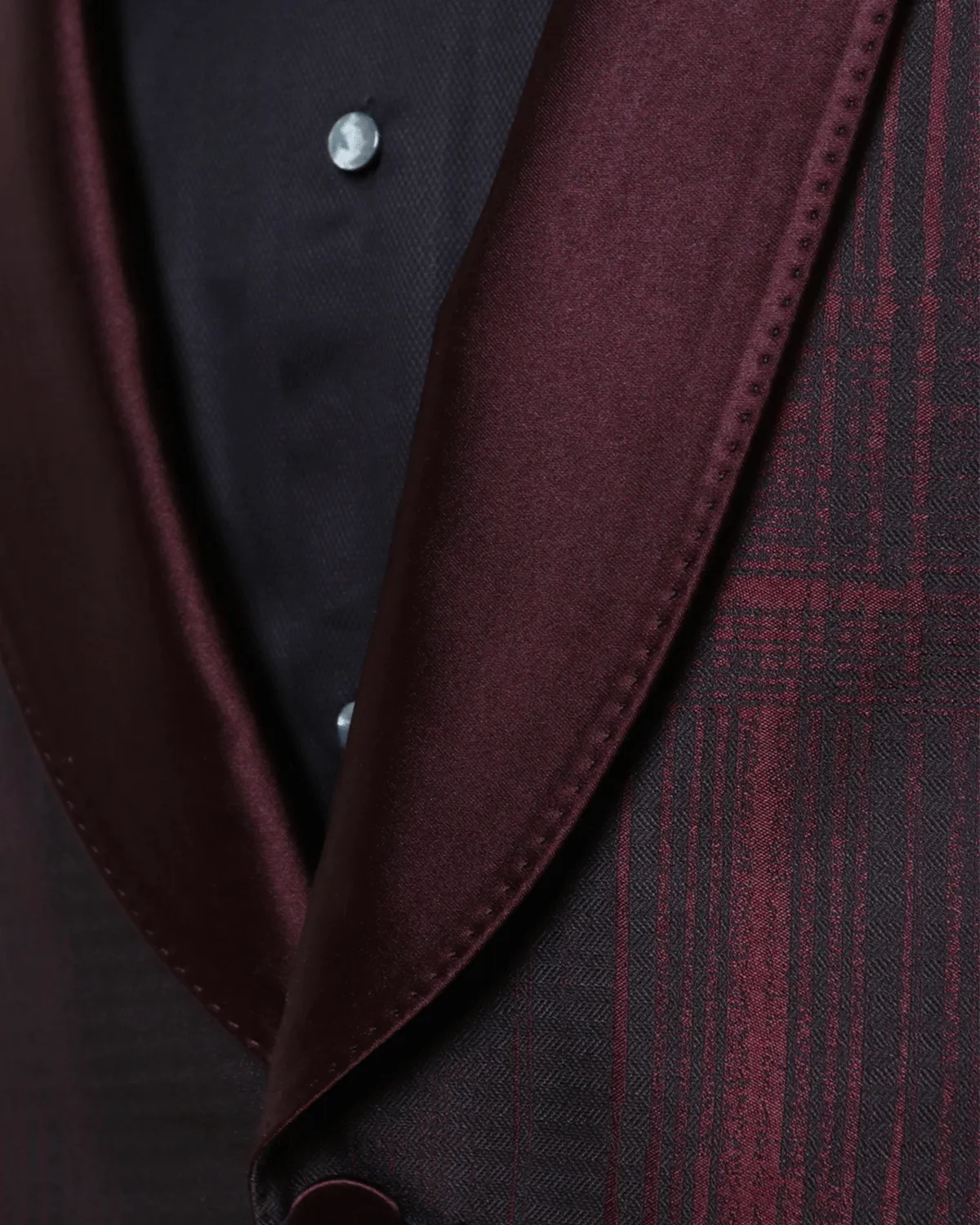 Dark Burgundy and Brown Plaid Silk and Wool Dinner Jacket