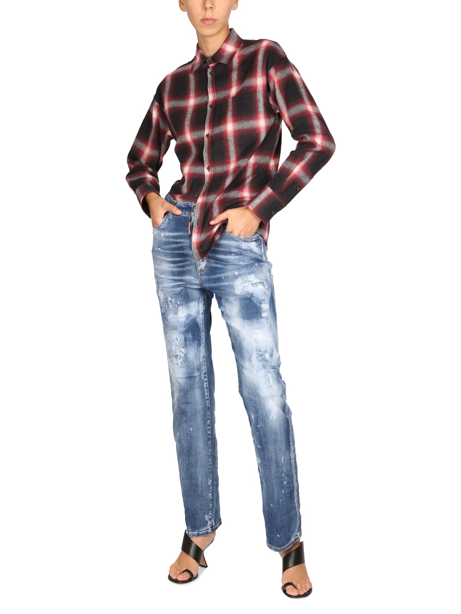 DSQUARED    CHECK PRINT COTTON FLANNEL EASY DEAN SHIRT