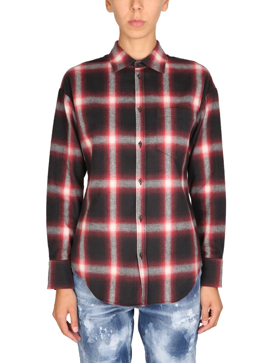 DSQUARED    CHECK PRINT COTTON FLANNEL EASY DEAN SHIRT