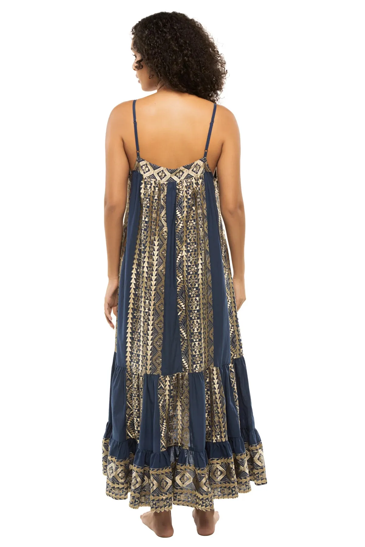 Embroidered Metallic Midi Dress