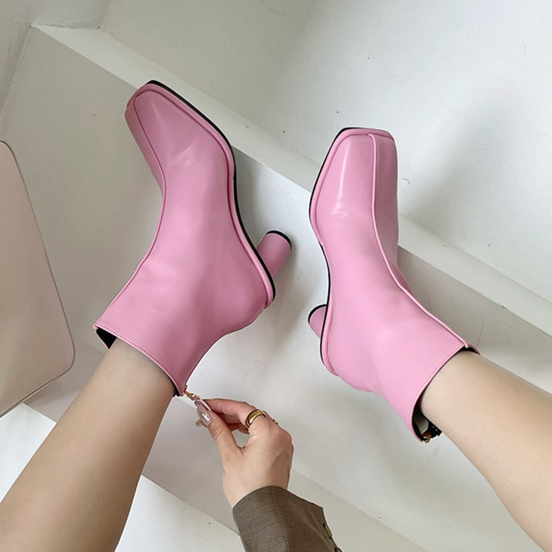 Fashion Ankle Boots Square Toe Simple Back Zipper Soft Leather Chelsea Boots Sexy Spring Autumn