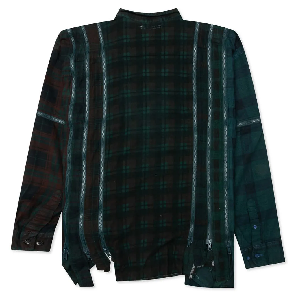 Flannel Shirt 7 Cuts Zipped Wide Shirt Over Dye - Green