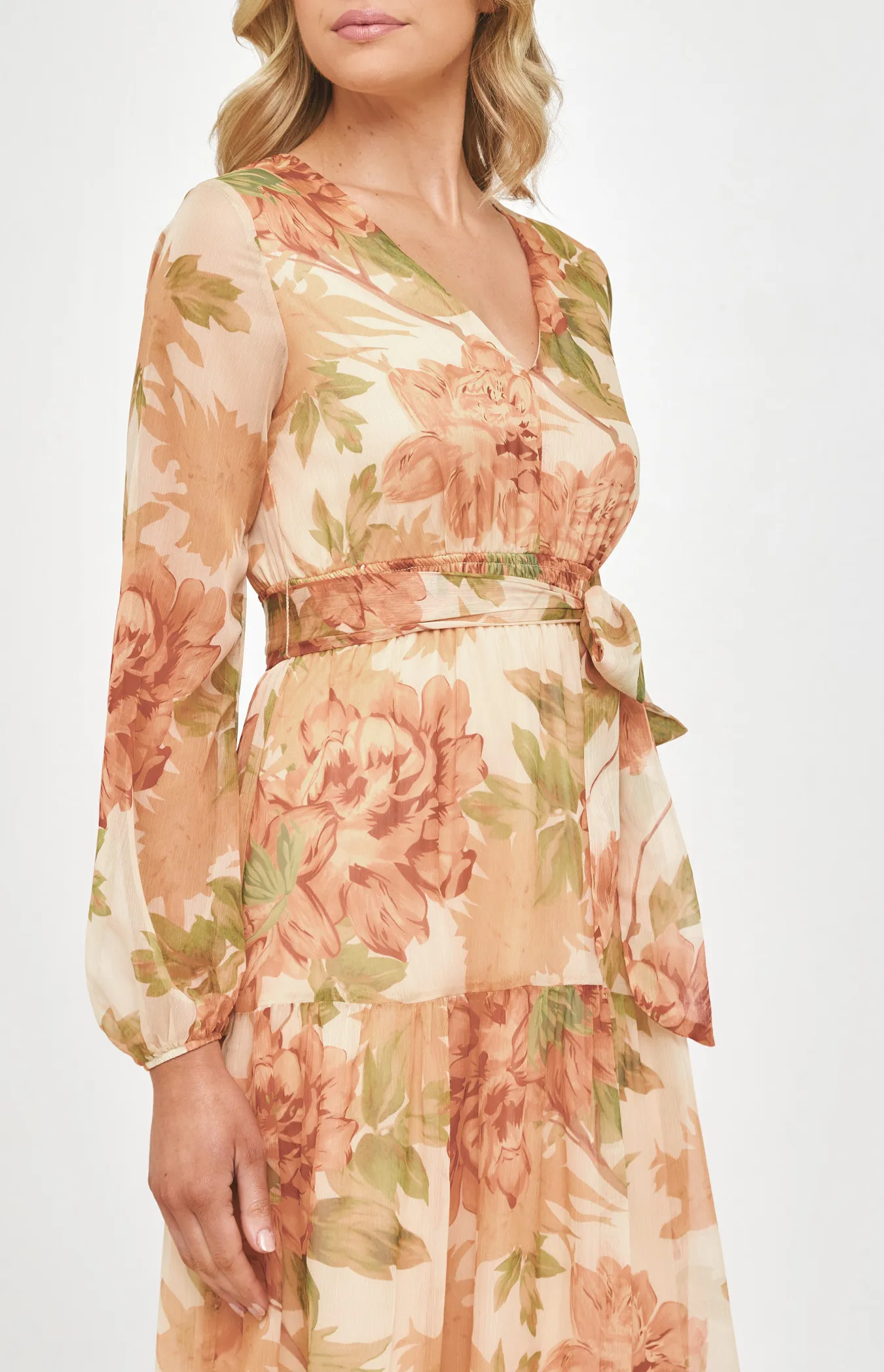 Floral Chiffon Maxi Dress with Tiered Hem (ADR1160B) 