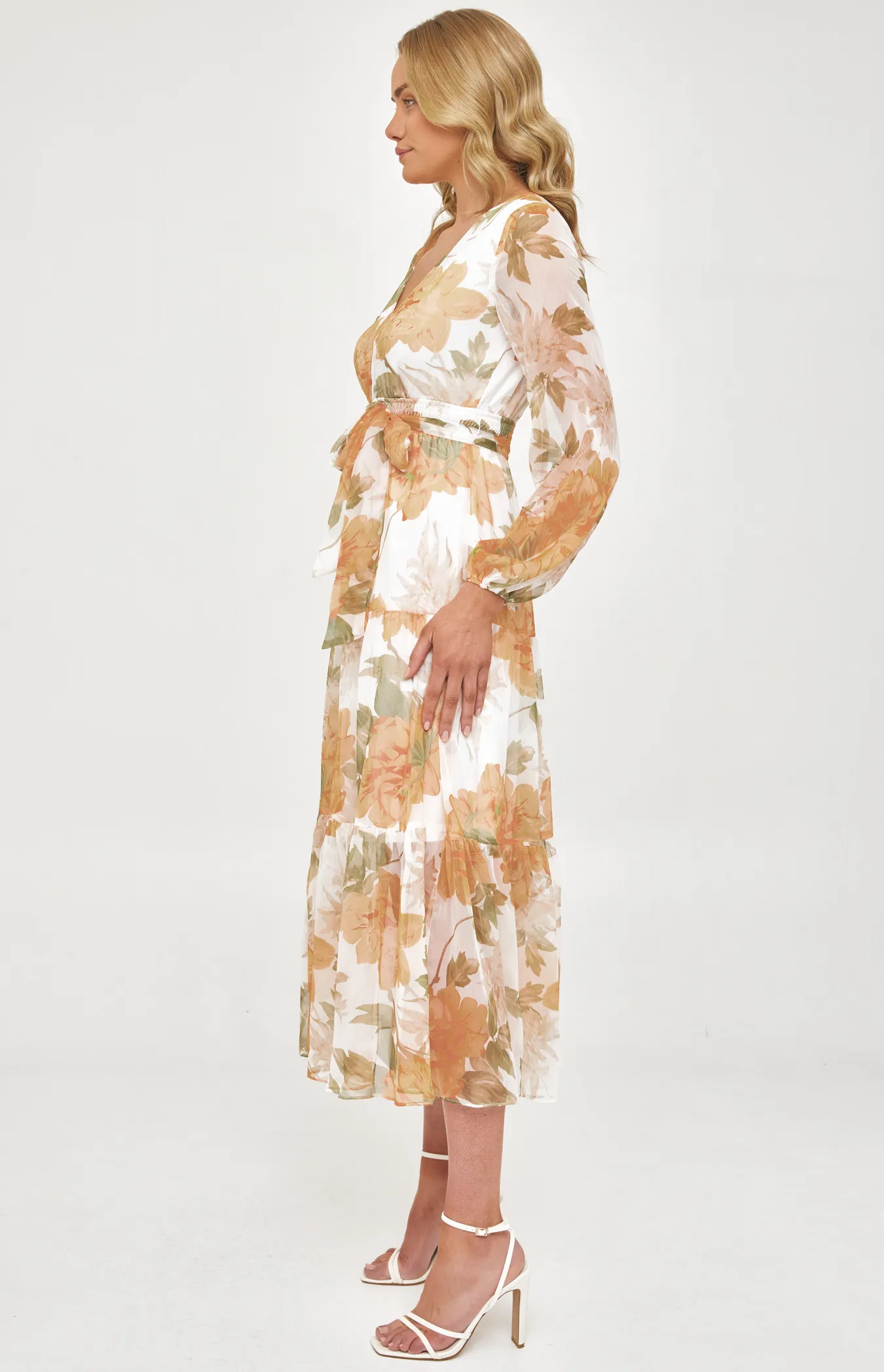 Floral Chiffon Maxi Dress with Tiered Hem (ADR1160B) 