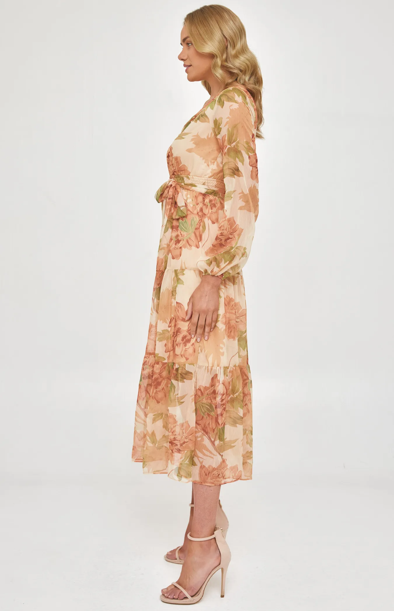 Floral Chiffon Maxi Dress with Tiered Hem (ADR1160B) 