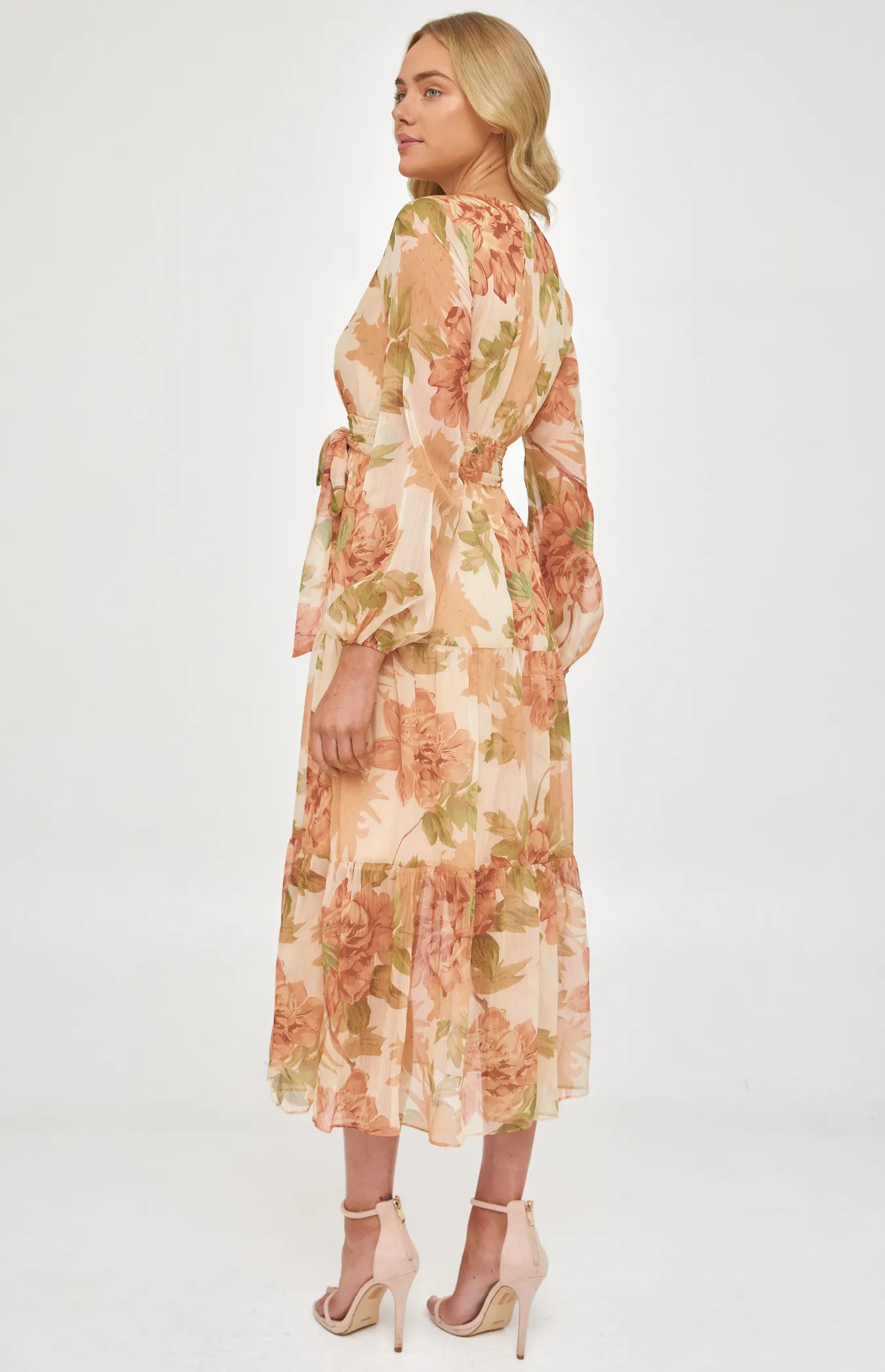 Floral Chiffon Maxi Dress with Tiered Hem (ADR1160B) 