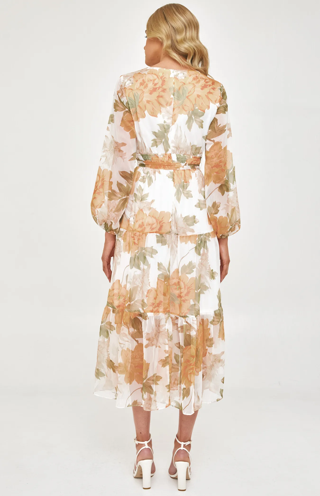 Floral Chiffon Maxi Dress with Tiered Hem (ADR1160B) 