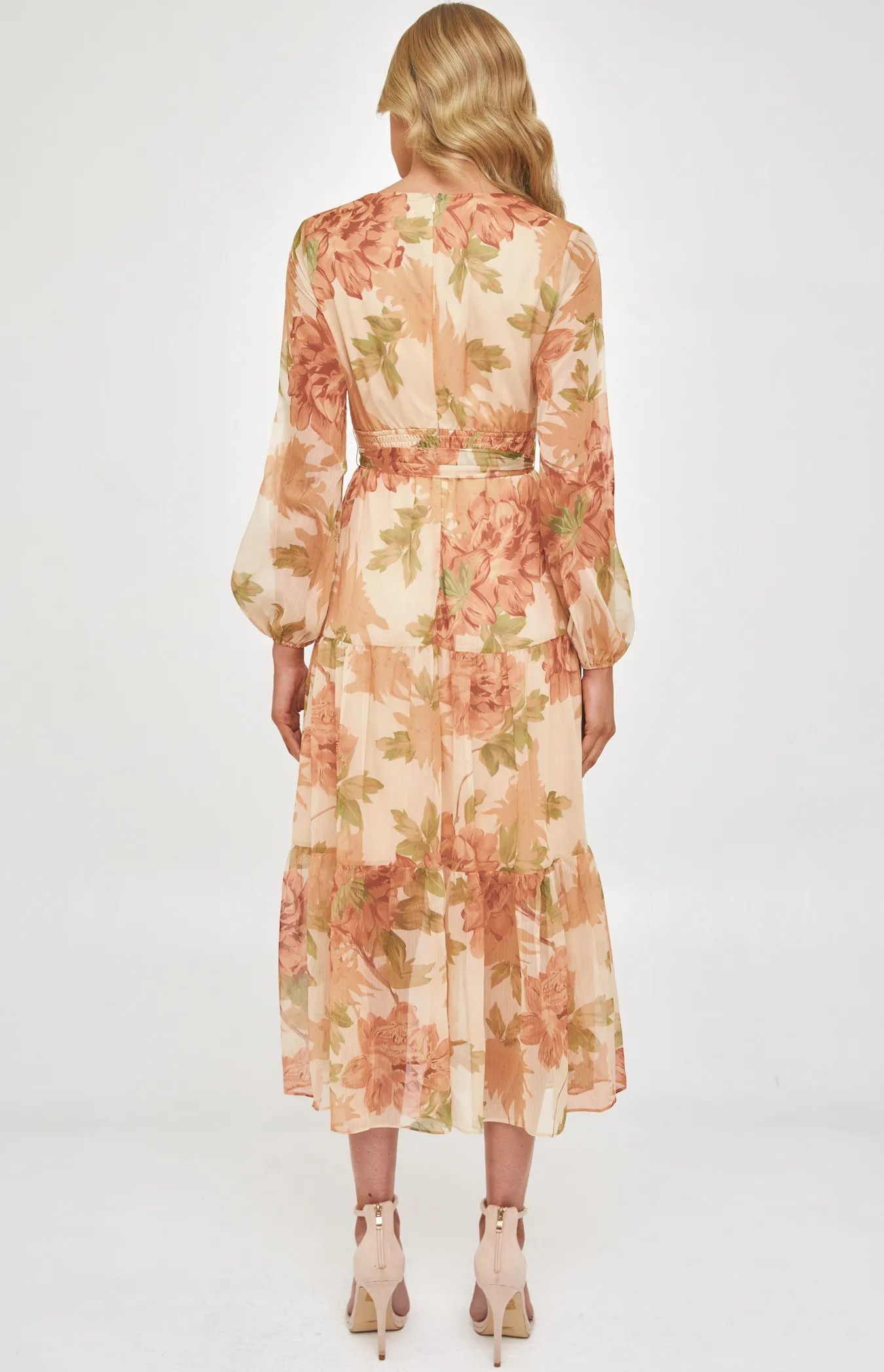 Floral Chiffon Maxi Dress with Tiered Hem (ADR1160B) 