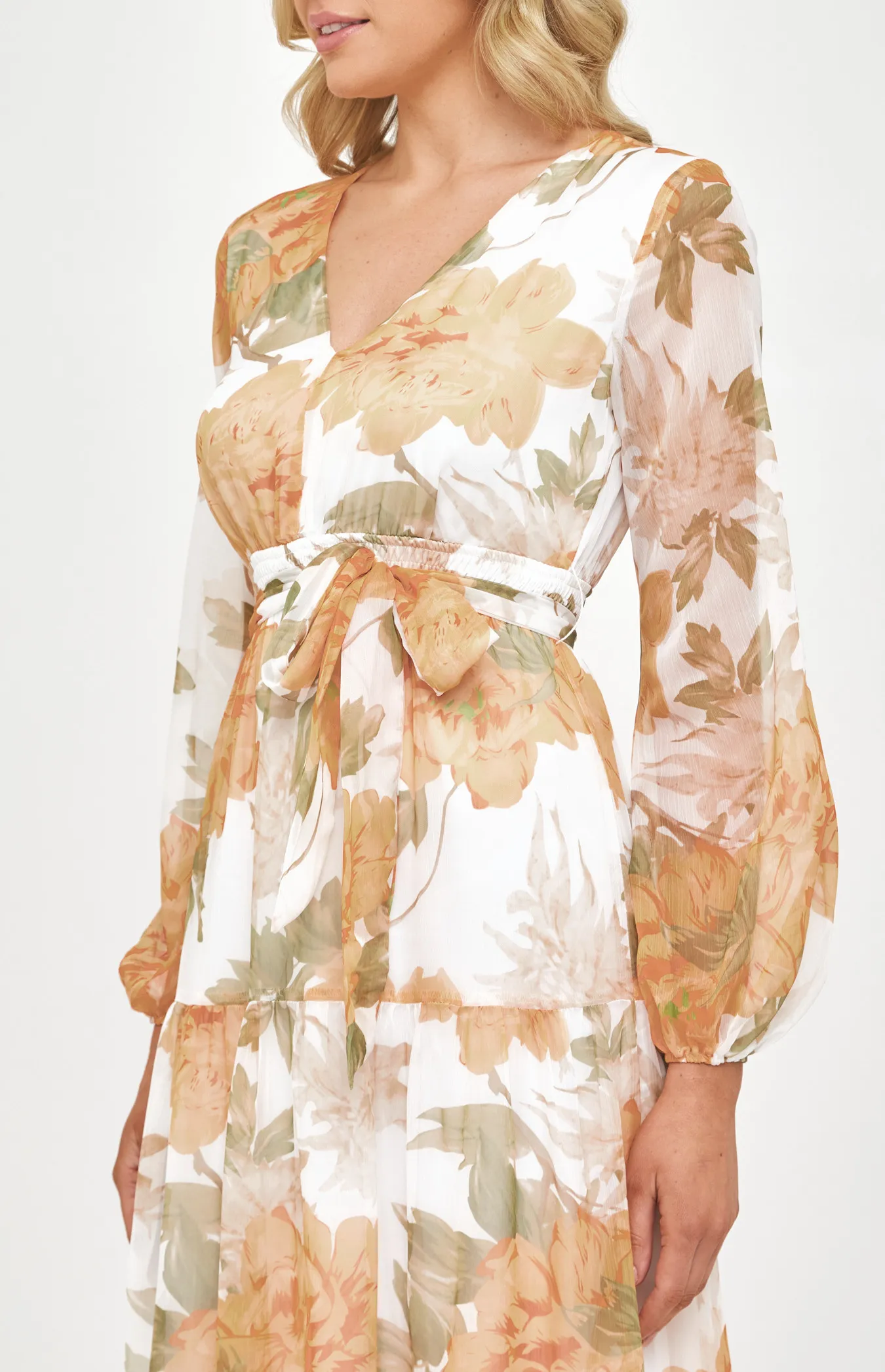 Floral Chiffon Maxi Dress with Tiered Hem (ADR1160B) 