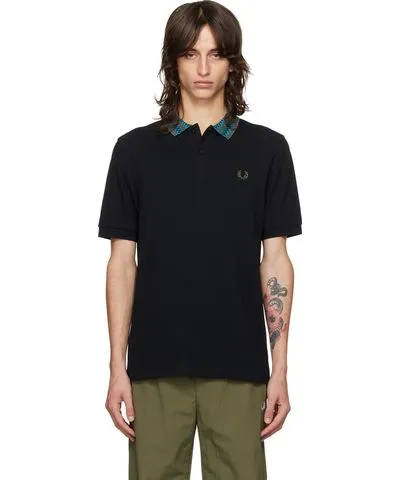 Fred Perry Black Jacquard Collar Polo