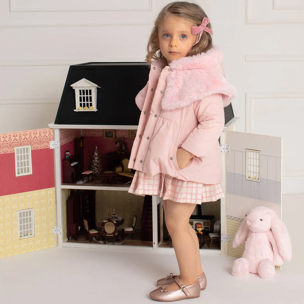 Girls Pink Faux Fur Cape Coat