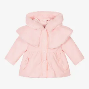 Girls Pink Faux Fur Cape Coat