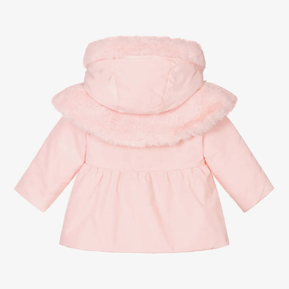 Girls Pink Faux Fur Cape Coat