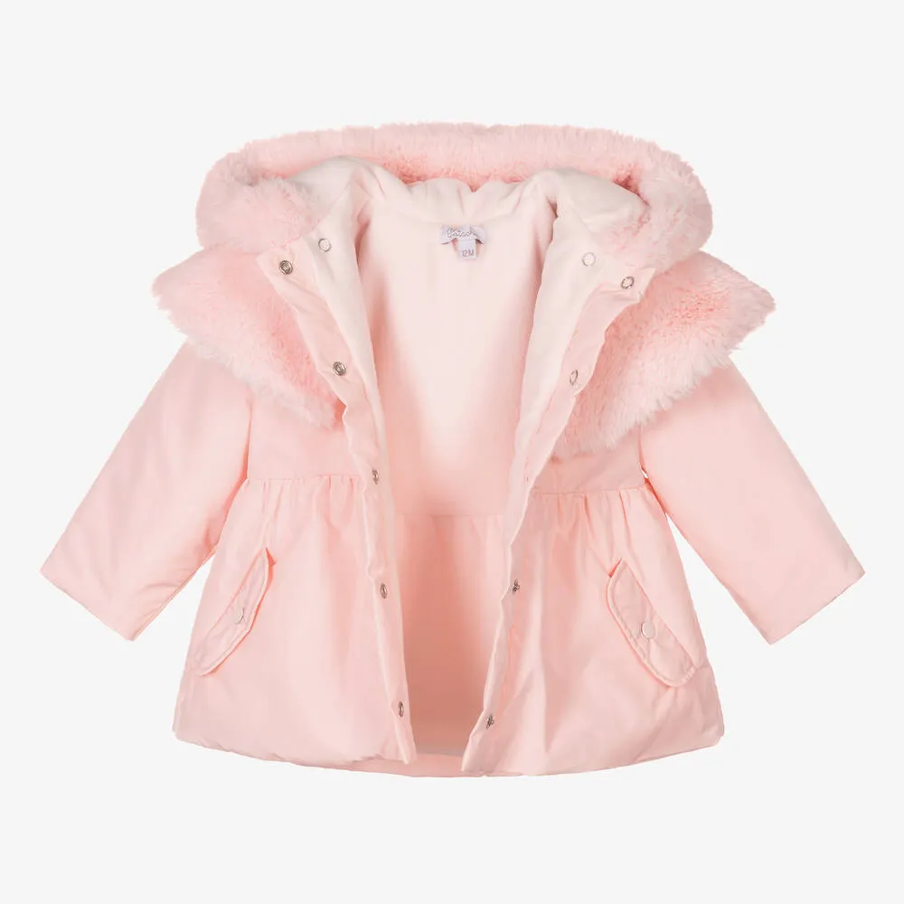 Girls Pink Faux Fur Cape Coat