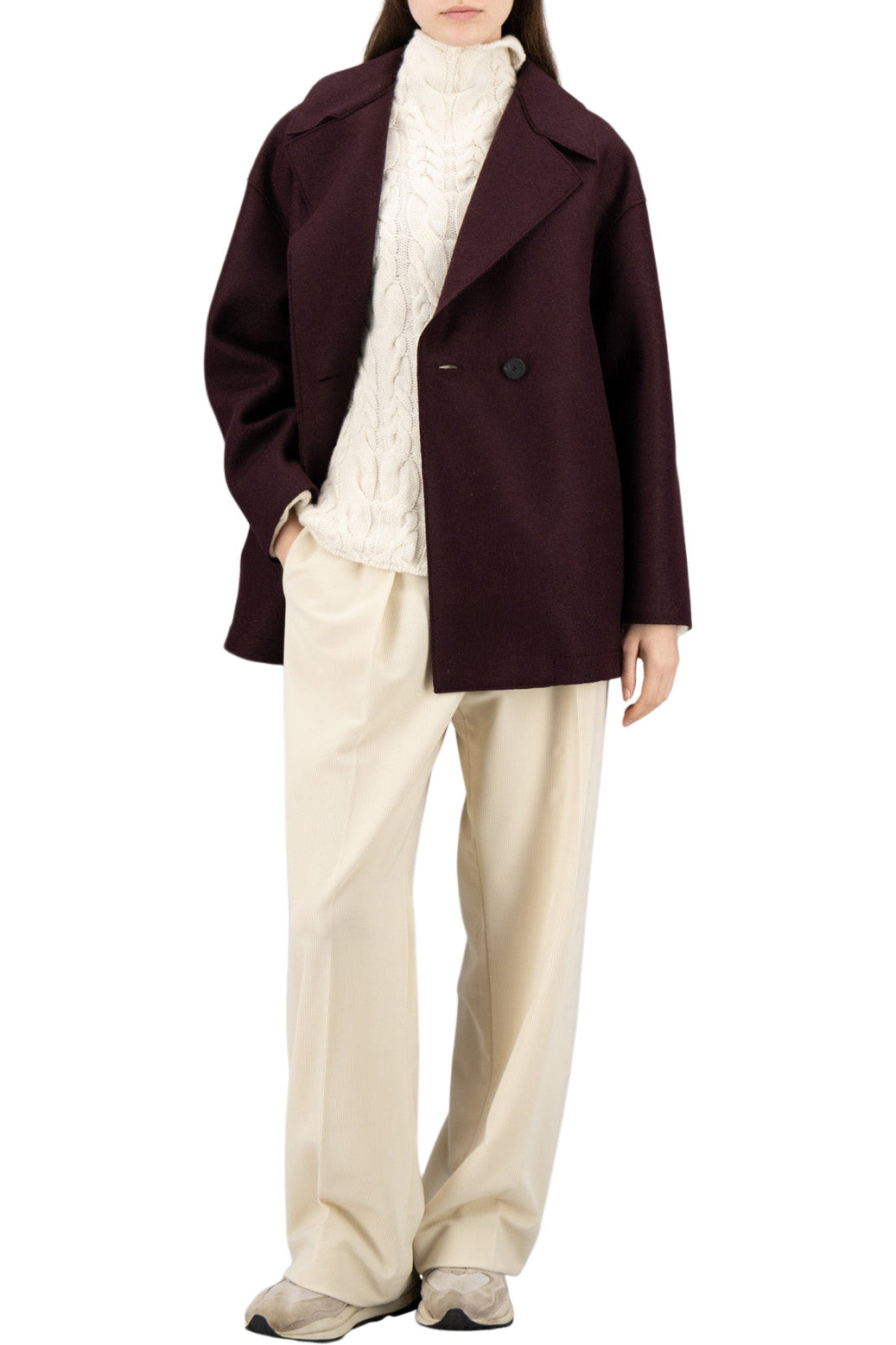 Harris Wharf London Drop Shoulder Pressed Wool Jacket in Bordeaux