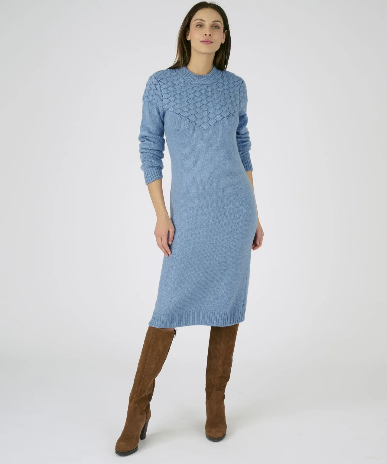 Knitted Front Detail Long Sleeved Dress