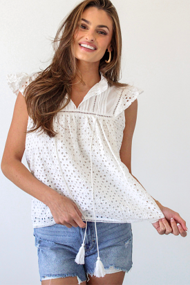 Lanie Eyelet Flutter Sleeve Top