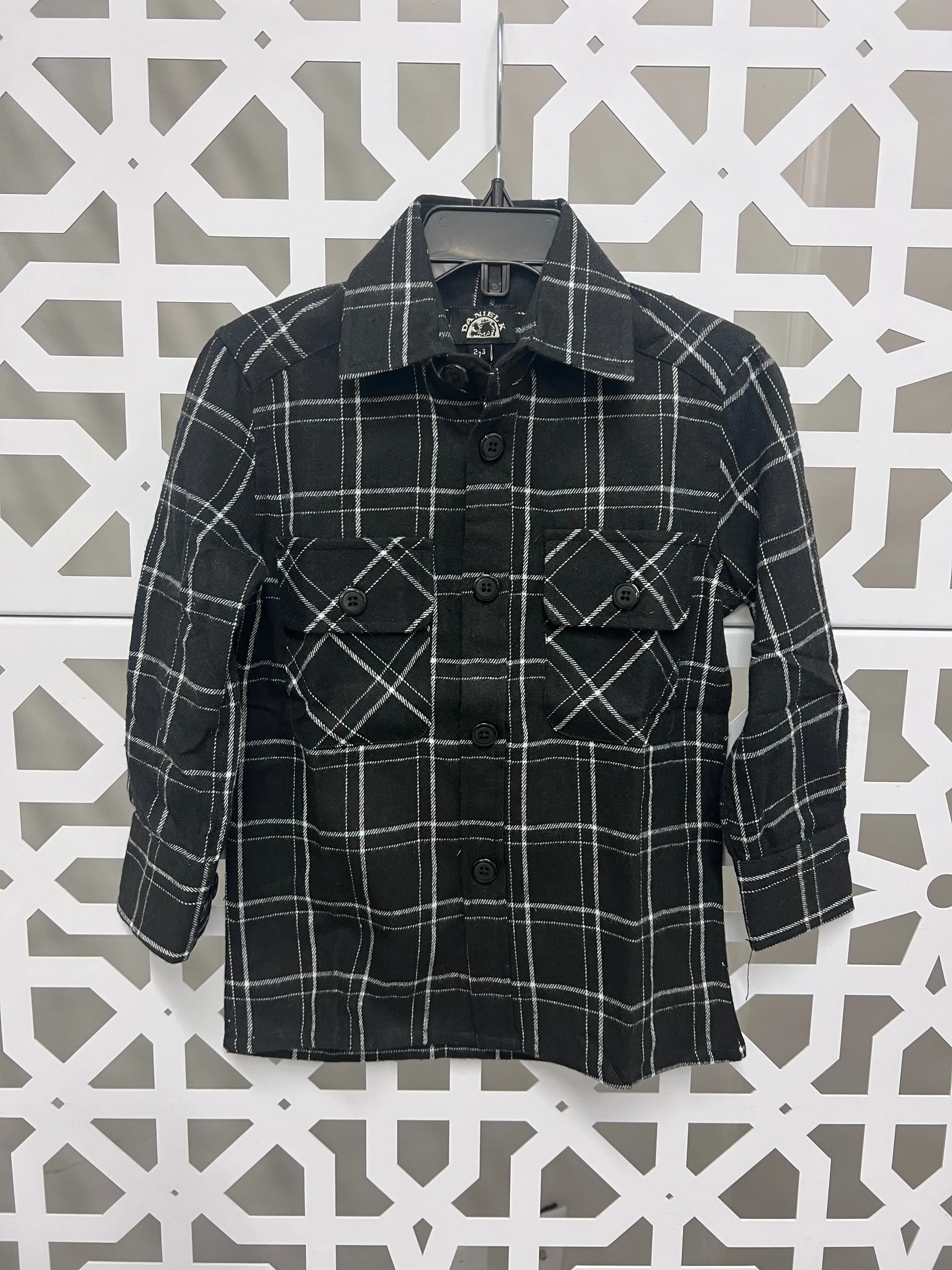 LEVI KID'S FLANNEL BUTTON UP SHIRT | BLACK PLAID