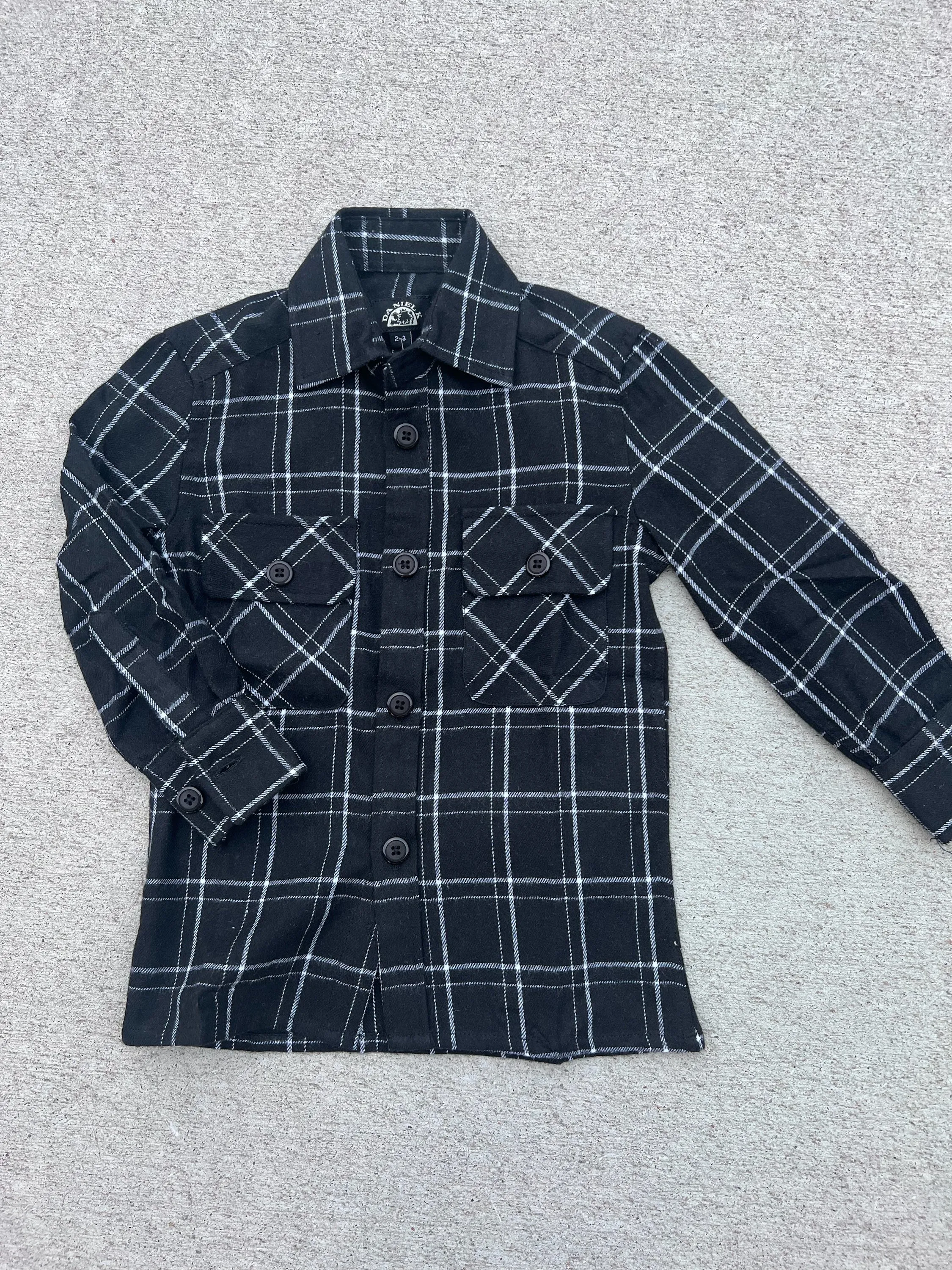 LEVI KID'S FLANNEL BUTTON UP SHIRT | BLACK PLAID