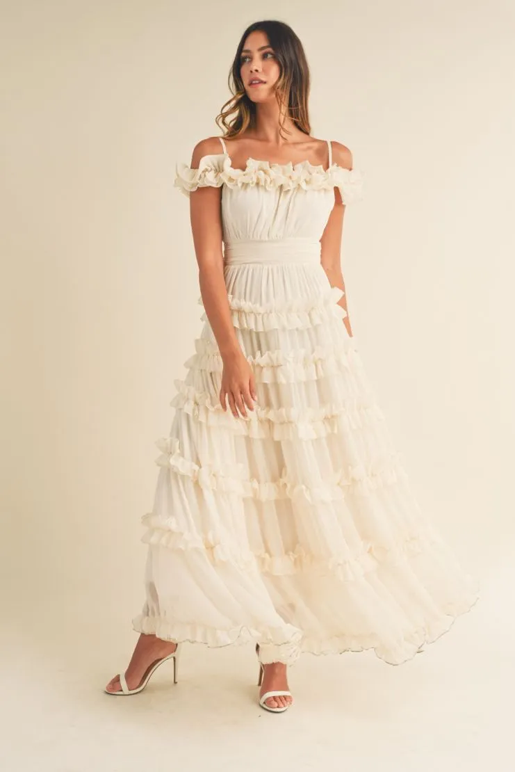 Leylani Cream Ruffle Tiered Maxi Dress